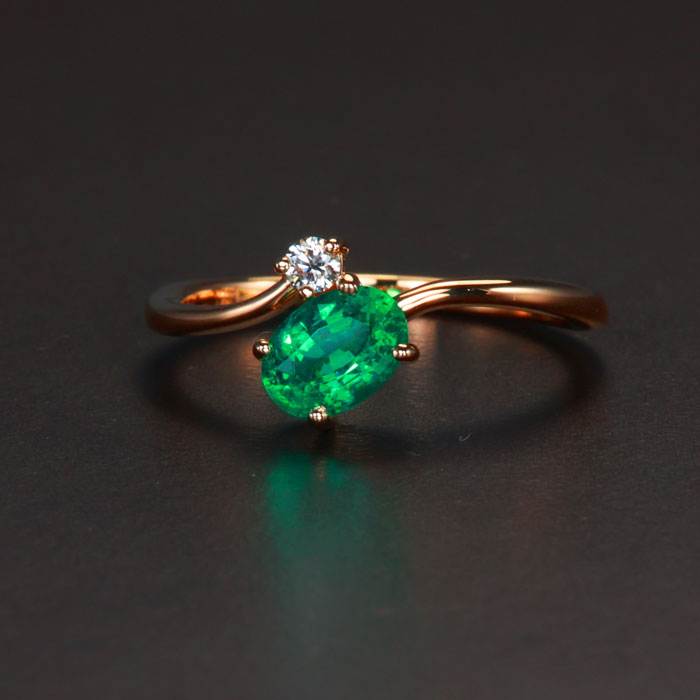 Yellow Gold Oval Emerald and Diamond Ring 