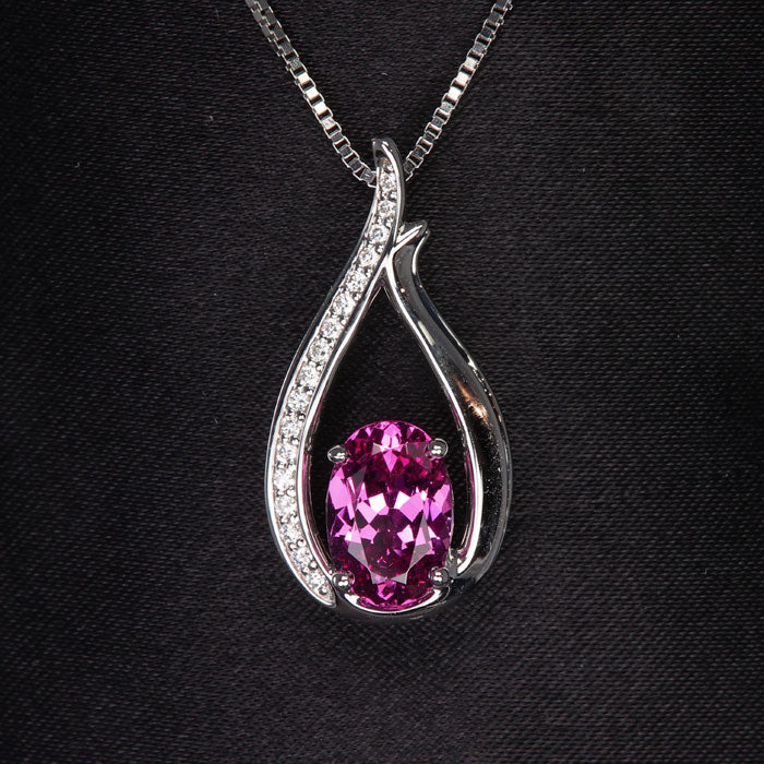 14K White Gold Natural Pink Sapphire and Diamond Pendant