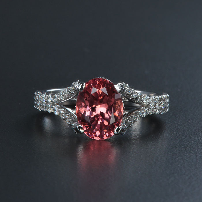 White Gold Mahenge Malaya  Garnet and Diamond Ring