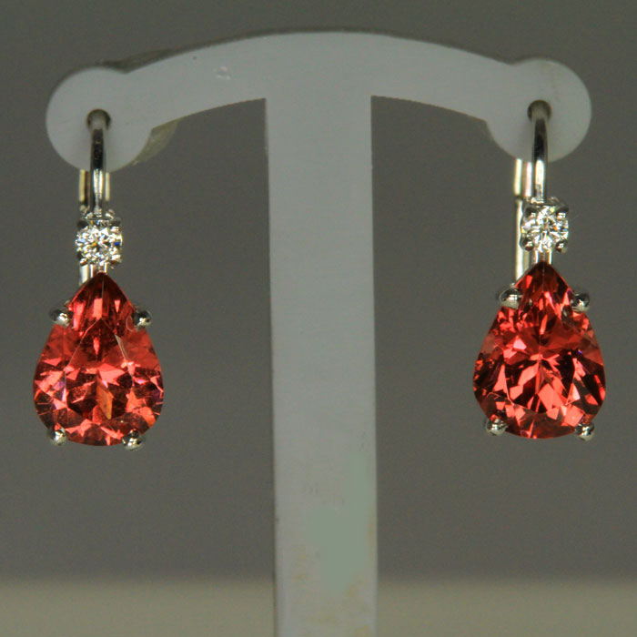 14k White Gold Pear Shape Malaia Garnet Leverback Earrings 2.74 Carats