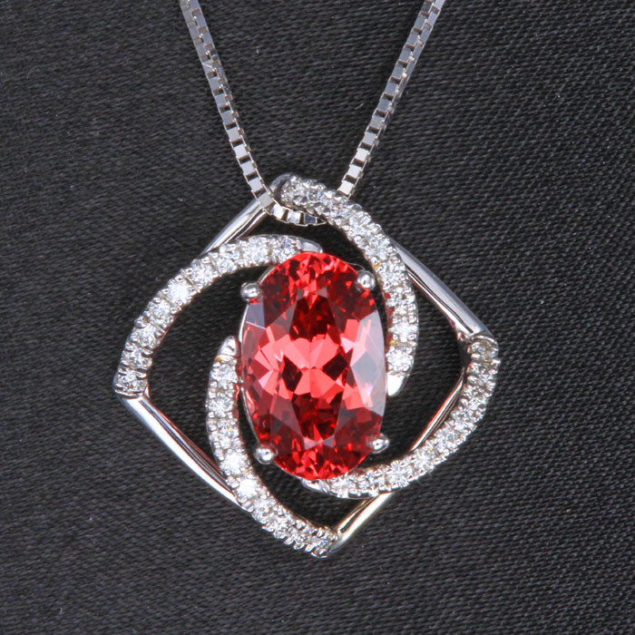 14k White Custom Design Oval Mahenge Malaia Garnet and Diamond Pendant 3.79 Carats