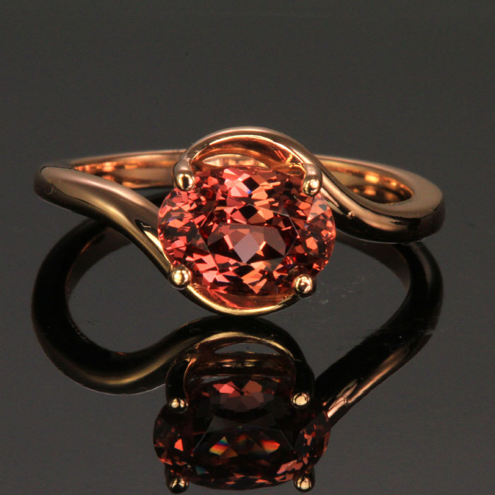 14K Rose Gold Oval Malaya Garnet Ring 2.39 Carats Moriartys Gem Art