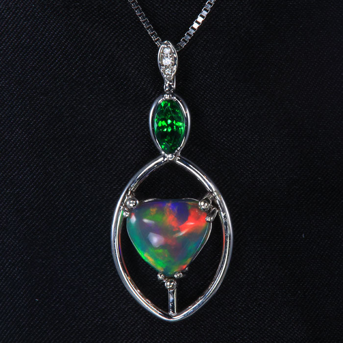 14K White Gold Welo Opal and Tsavorite Pendant 1.64 Carats