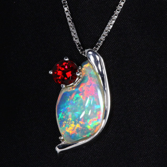 14k White Gold Welo Ethiopian Opal with Chrome Pyrope Garnet Pendant 5.30 Carats