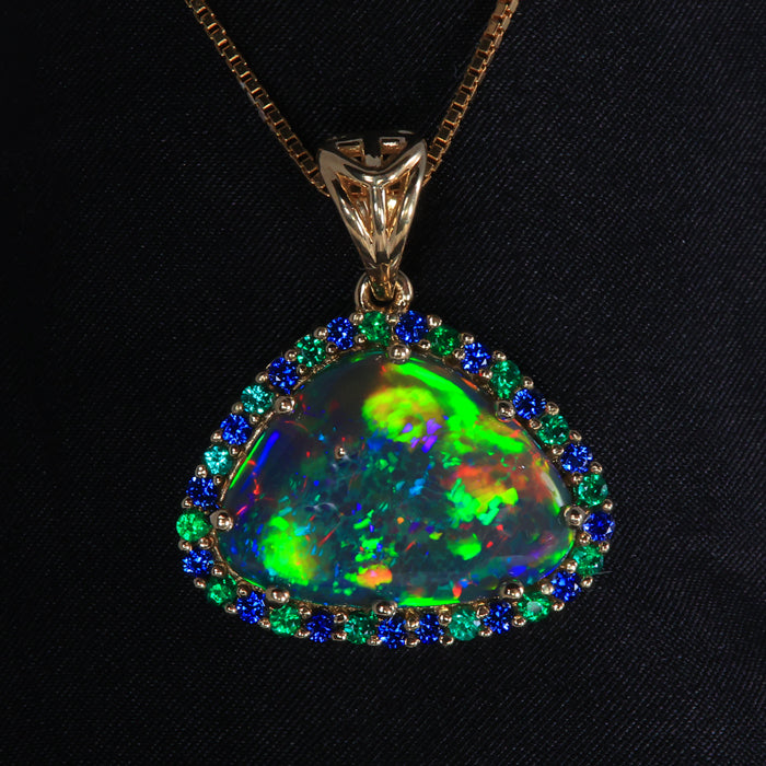 HOLD FOR AR 14K Yellow Gold Opal, Emerald &amp;  Sapphire Pendant 10.52 Carats