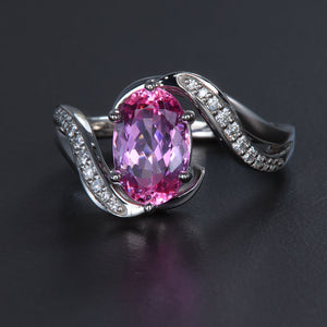 Pink Topaz Ring Diamond Pink Topaz Ring 14K Gold Ring / 