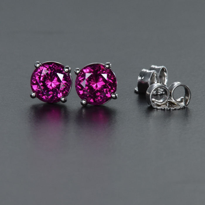 14K White Gold Round Purple Garnet Stud Earrings 1.35 Carats