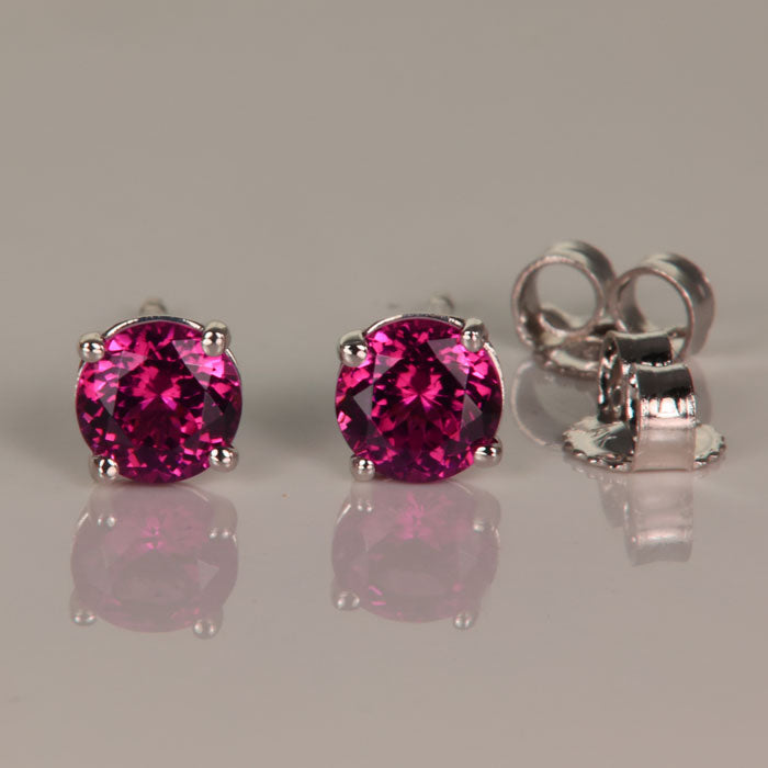 Purple Garnet Round Brilliant Studs in 14k white gold