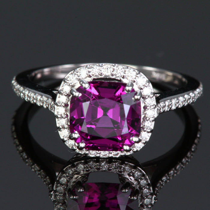 14K White Gold Purple Garnet Square Cushion Ring 2.50 Carats