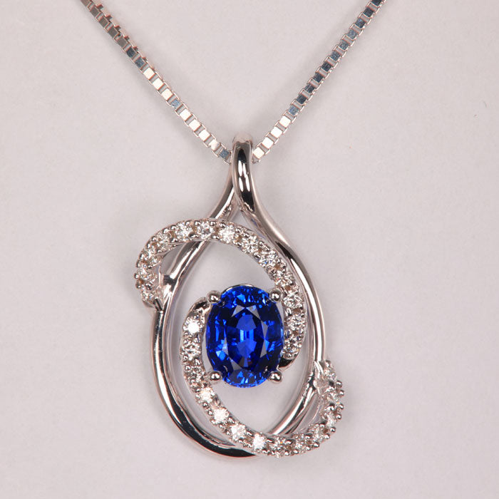 Blue Sapphire and Diamond 14kt White Gold Necklace