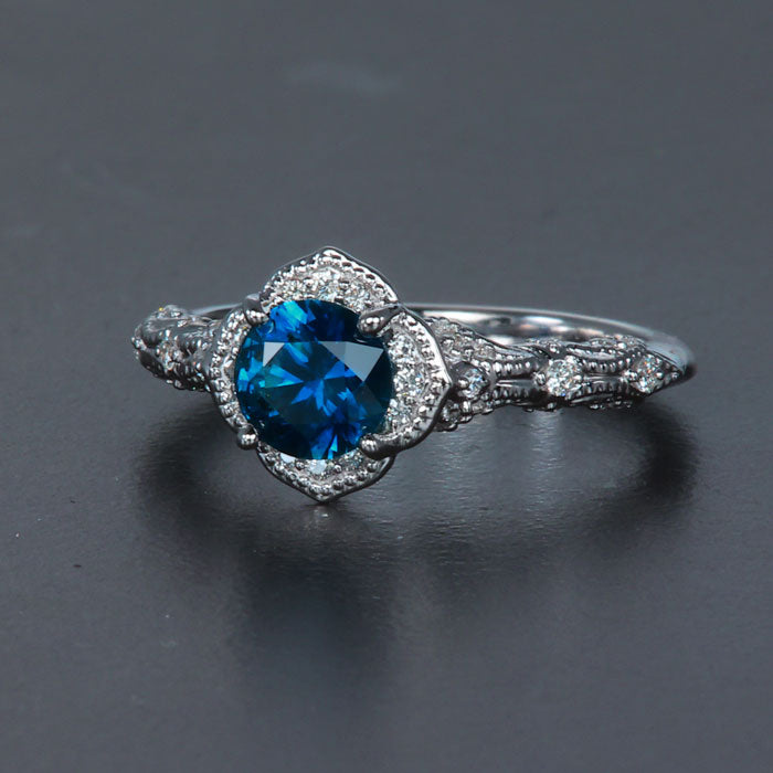 White Gold Montana Sapphire and Diamond Ring