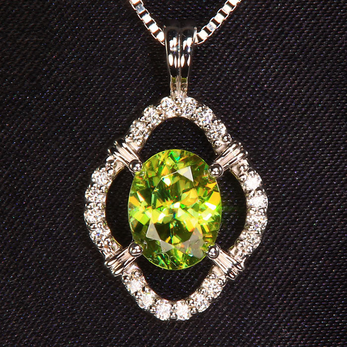 14K White Gold Sphene and Diamond Pendant 2.20cts