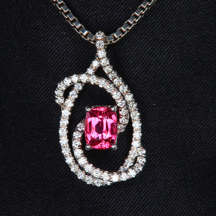 14K White Gold Pink Sapphire Diamond Necklace