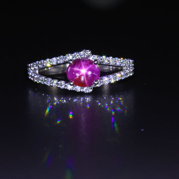 14K White Gold Star Ruby and Diamond Ring 1.36 Carats