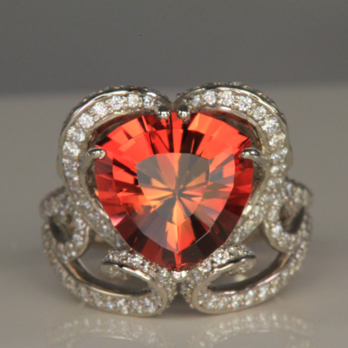 REDUCED! Palladium Oregon Sunstone Ring by Christopher Michael 5.38 Carats