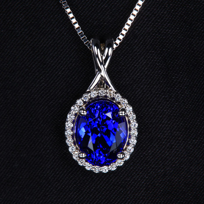 Oval Tananite and Diamond Halo Pendant