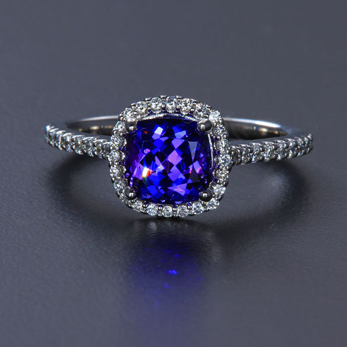 White Gold Tanzanite and Diamond Ring