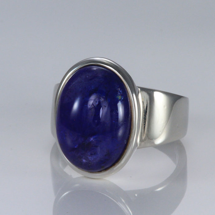 Sterling Silver Oval Cabochon Tanzanite Ring