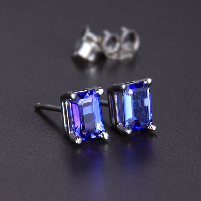 Emerald Cut Tanzanite Stud Earring