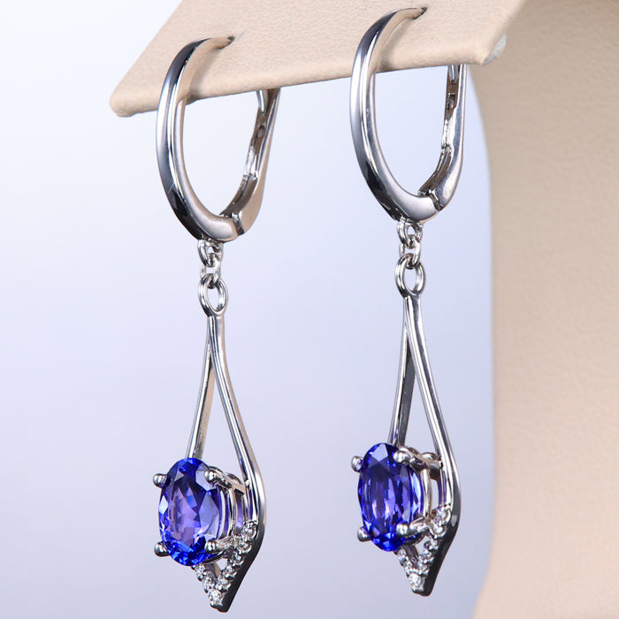 Tanzanite and Diamond Leverback Earrings