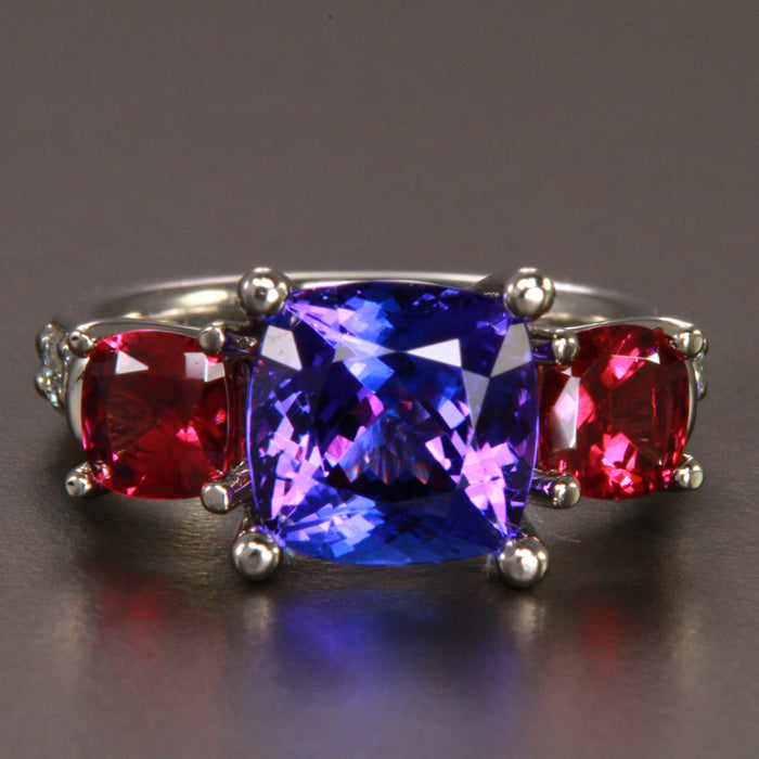 Platinum Tanzanite and Umbalite Garnet Ring 3.96 Carats