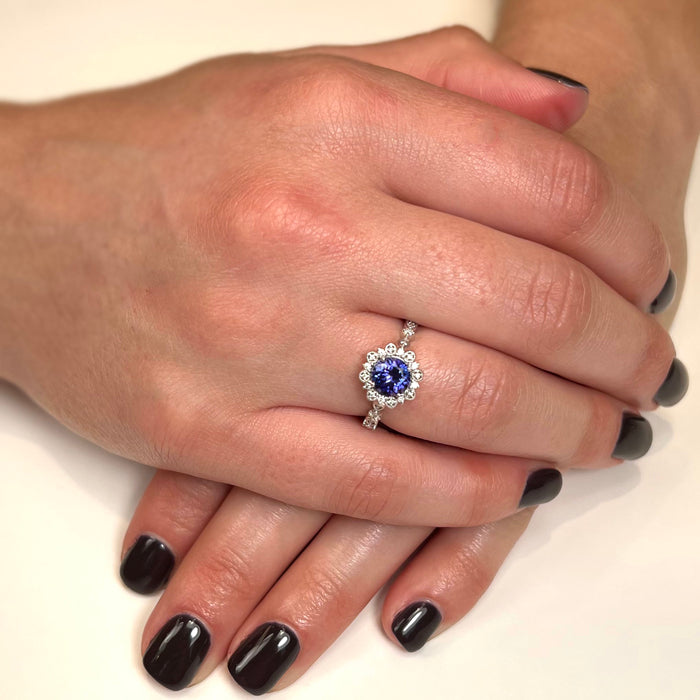 14k White Gold Round Tanzanite and Diamond Ring 1.23cts