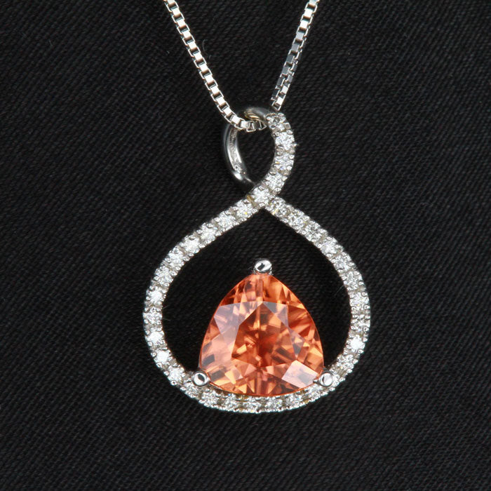 White Gold Imperial Zircon and Diamond Pendant