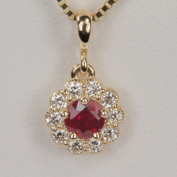 Round Ruby and Diamond Pendant
