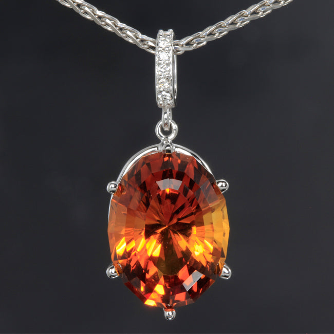 Precision Cut Oval Citrine 13.30 Carats Pendant with Diamonds