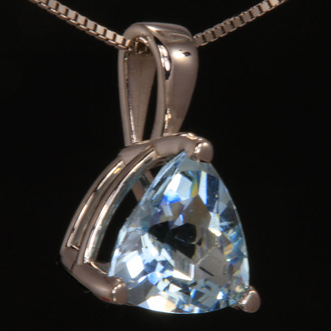 14K White Trilliant Cut Aquamarine Pendant