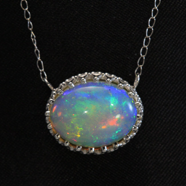 Opal Pendant in !4 Karat White Gold