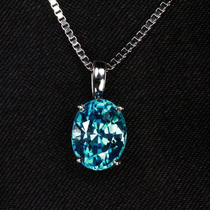 14K White Gold Oval Blue Zircon Pendant 2.24 Carats