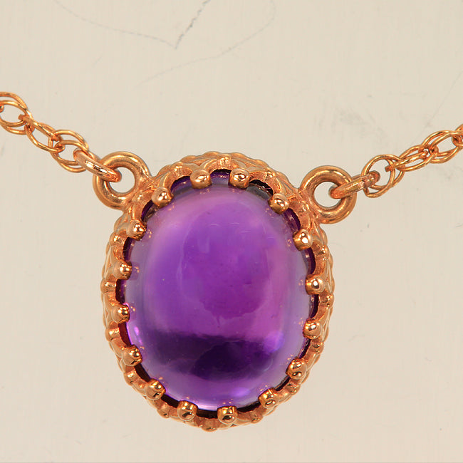 Cabochon Amethyst Pendant in Rose Gold