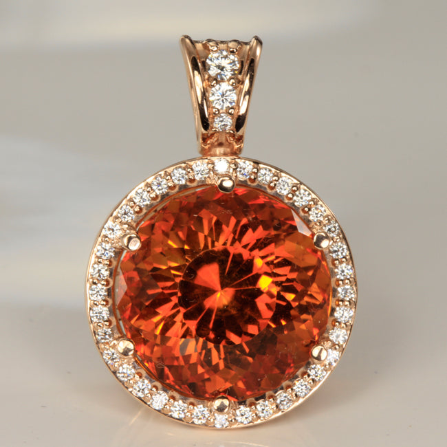 33 Carat Citrine and Diamond Pendant in Rose Gold 