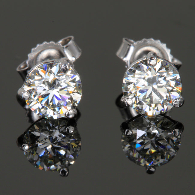 14K White Gold Diamond Stud Earrings 1.21 Carats