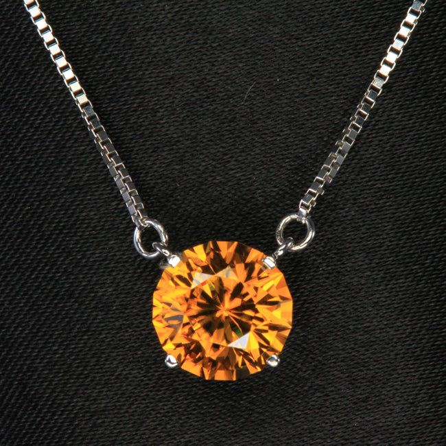 14K White Gold Round Brilliant Golden Orange Zircon Pendant