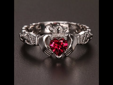 14k White Gold Rhodolite Garnet Claddagh Ring Designed by Christopher Michael