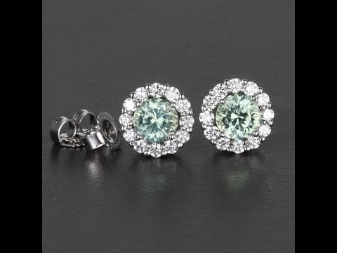 14k White Gold Tourmaline and Diamond Halo Stud Earrings .99cts