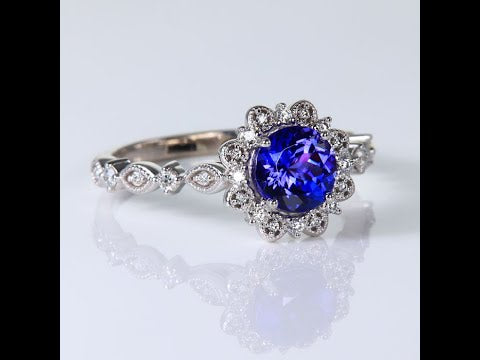 14k White Gold Round Tanzanite and Diamond Ring 1.23cts