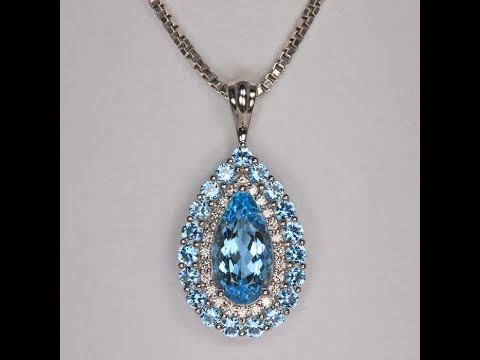 10K White Gold fashion Aqua Pear Shape Pendant