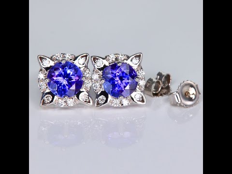 14K White Gold Tanzanite and Diamond Stud Earrings 1.89 Carats