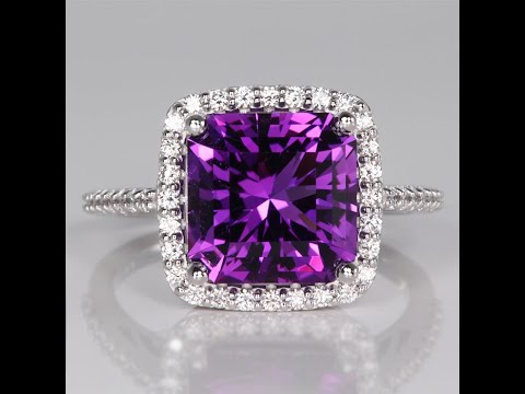 14K White Gold Amethyst Ring with Diamond Halo 4.70 Carats Moriartys Gem Art