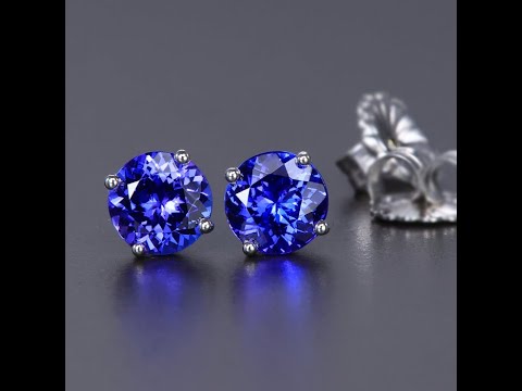 14K White Gold Round Tananite Stud Earrings 2.09 Carats