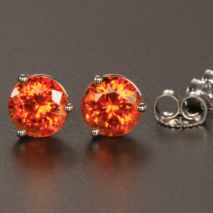 14K White Gold Round Spessartite Garnet Stud Earrings 2.53