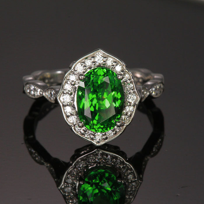 Platinum Tsavorite and Diamond Ring